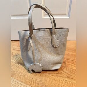Classic Leather Mini Tote Bag in Light Gray